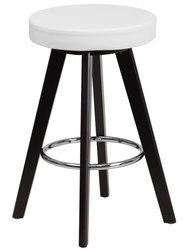 Beasley Contemporary White Vinyl Counter Stool with Retro 4-Point Cappuccino Wood Legs and Chrome Footrest