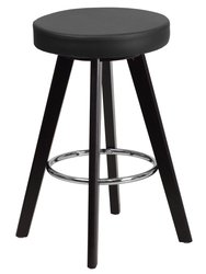 Beasley Contemporary White Vinyl Counter Stool with Retro 4-Point Cappuccino Wood Legs and Chrome Footrest