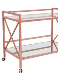 Belmount Rolling Bar Cart Contemporary Kitchen Serving Cart with Mirrored Bottom Shelf and Crisscross Rose Gold Metal Frame