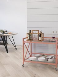 Belmount Rolling Bar Cart Contemporary Kitchen Serving Cart with Mirrored Bottom Shelf and Crisscross Rose Gold Metal Frame - Rose Gold
