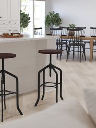 Bergen 30 Inch Black Metal And Wood Bar Counter Stool With Adjustable Height Seat And 360° Swivel