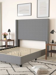 Bramlett Modern Full Size Platform Bed Frame With Padded Faux Linen Upholstered Wingback Headboard And Wood Support Slats In Gray