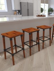 Breton Backless Bar Height Stools with Steel Supports and Footrest in Walnut Brown - Set Of 4 - Walnut Brown