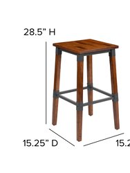 Breton Backless Bar Height Stools with Steel Supports and Footrest in Walnut Brown - Set Of 4