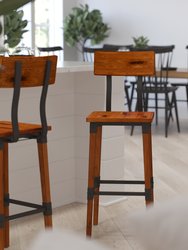Breton Bar Height Dining Stools with Steel Supports and Footrest in Walnut Brown - Set Of 2