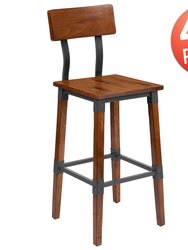 Breton Bar Height Dining Stools with Steel Supports and Footrest in Walnut Brown - Set Of 4