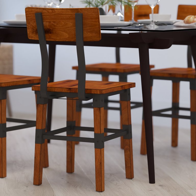 Breton Dining Chairs with Steel Supports and Footrest in Walnut Brown - Set Of 2