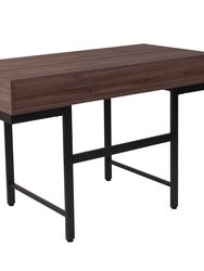 Bridgewater Dark Ash Wood Grain Computer Desk with Black Metal Offset Legs and Frame and Two Drawers with Black Pulls