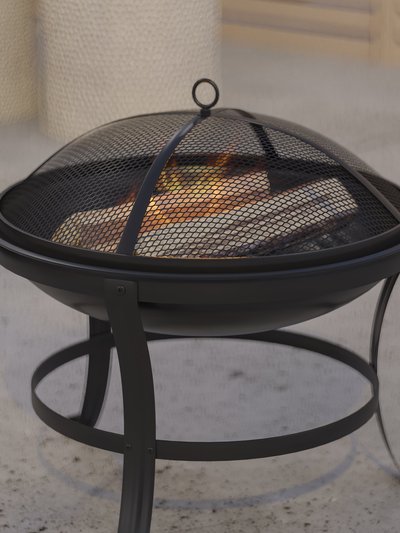 Merrick Lane Bunyan Fire Pit Outdoor Wood Burning Round Iron 22" Fire Pit For Patio, Backyard, Camping, Picnics With Spark Screen And Poker product