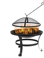 Bunyan Fire Pit Outdoor Wood Burning Round Iron 22" Fire Pit For Patio, Backyard, Camping, Picnics With Spark Screen And Poker