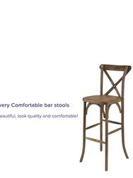 Calvin 30 Inch Bistro Style Bar Height Wooden Cross Back Dining Stool in Dark Antique