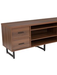 Cambridge Three Shelf and Four Drawer TV Stand in Rustic Wood Grain Finish with Square Metal Legs
