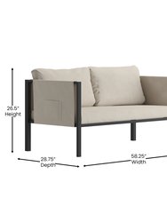 Cape Cod Outdoor Love Seat/Sofa With Removable Beige Fabric Cushions And Black Steel Frame