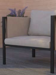 Cape Cod Outdoor Patio Chair With Beige Removable Fabric Cushions And Black Steel Frame
