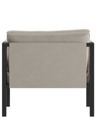 Cape Cod Outdoor Patio Chair With Beige Removable Fabric Cushions And Black Steel Frame