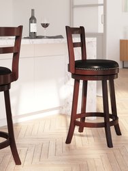 Carina Series 26" Wooden Counter Height Stool in Cappuccino Finish with Single Slat Ladder Back with Faux Leather Seat - Cappuccino