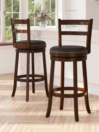 Merrick Lane Carina Series 30" Wooden Bar Height Stool in Cappuccino Finish with Single Slat Ladder Back with Faux Leather Seat product