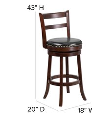 Carina Series 30" Wooden Bar Height Stool in Cappuccino Finish with Single Slat Ladder Back with Faux Leather Seat