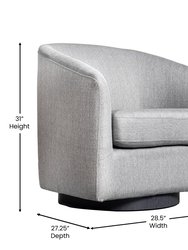 Caro Fabric Upholstered Club Style Barrel Chair With Sloped Armrests And 360 Degree Swivel Base In A Woodgrain Vinyl Wrap