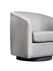 Caro Fabric Upholstered Club Style Barrel Chair With Sloped Armrests And 360 Degree Swivel Base In A Woodgrain Vinyl Wrap