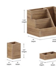 Ceely 3 Piece Wooden Desk Organizer Set For Desktop, Countertop, Or Vanity In Rustic Brown