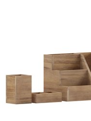 Ceely 3 Piece Wooden Desk Organizer Set For Desktop, Countertop, Or Vanity In Rustic Brown