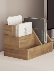 Ceely 3 Piece Wooden Desk Organizer Set For Desktop, Countertop, Or Vanity In Rustic Brown