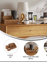 Ceely 3 Piece Wooden Desk Organizer Set For Desktop, Countertop, Or Vanity In Rustic Brown