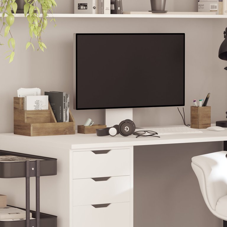 Ceely 3 Piece Wooden Desk Organizer Set For Desktop, Countertop, Or Vanity In Rustic Brown - Rustic Brown