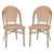 Celia Set Of Two Indoor/Outdoor Stacking French Bistro Chairs With White And Gray Patterned Seats And Backs And Bamboo Finished Aluminum Frames