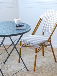 Celia Set Of Two Indoor/Outdoor Stacking French Bistro Chairs With White And Gray Patterned Seats And Backs And Bamboo Finished Aluminum Frames - Gray