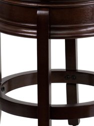 Clara 24" Cappuccino Brown Backless Wooden Counter Stool With Black Faux Leather 360 Degree Swivel Seat