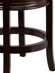 Clara 24" Cappuccino Brown Backless Wooden Counter Stool With Black Faux Leather 360 Degree Swivel Seat