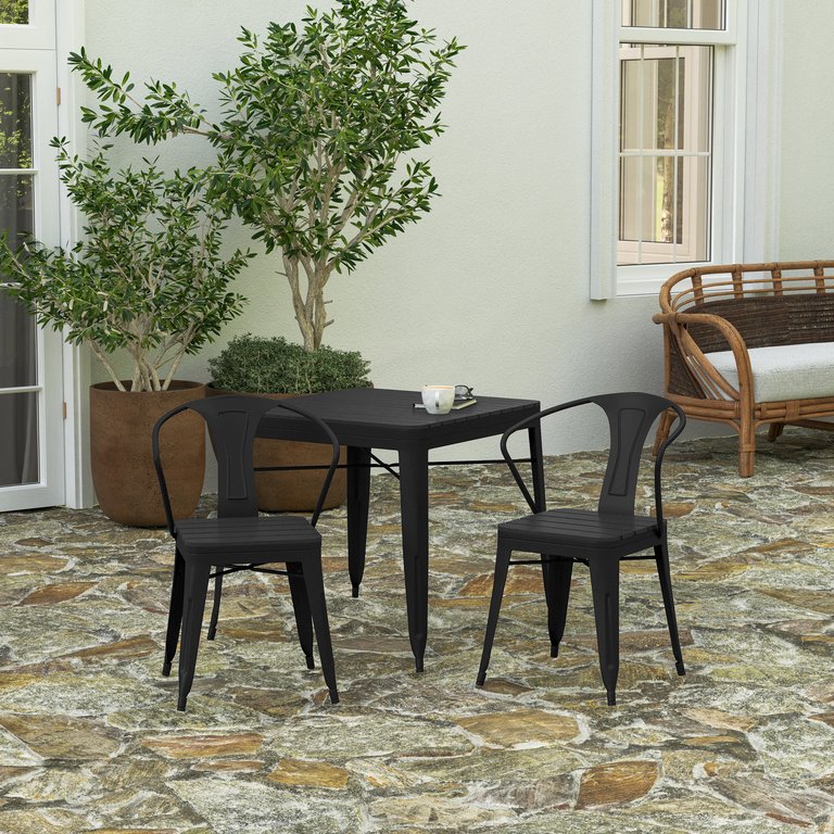 Clarkton Set of Two Indoor/Outdoor Black Poly Resin Stacking Arm Chair - Black