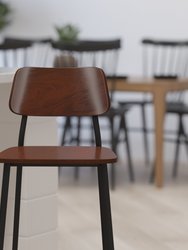 Copenhagen Industrial Bar and Kitchen Stool with Gunmetal Steel Frame and Rustic Wood Seat - Mahogany