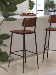 Copenhagen Industrial Bar and Kitchen Stool with Gunmetal Steel Frame and Rustic Wood Seat