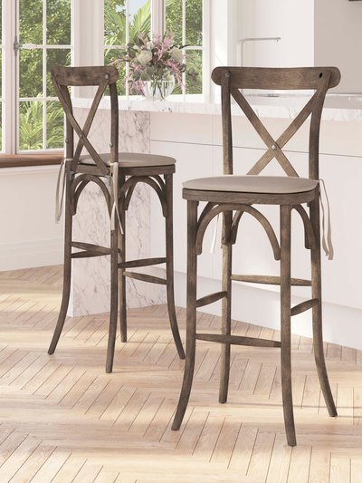 Merrick Lane Coquette Wooden Modern Farmhouse Cross Back Bar Stool with Dark Antique Finish and Beige Cushion product