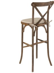 Coquette Wooden Modern Farmhouse Cross Back Bar Stool with Dark Antique Finish and Beige Cushion