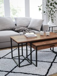 Corsica Coffee Table 2 Piece Walnut Wood Grain Surface Black Metal Frame Nesting Coffee Table With Storage