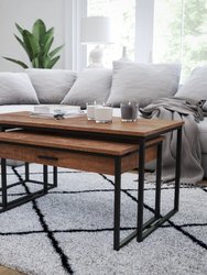 Corsica Coffee Table 2 Piece Walnut Wood Grain Surface Black Metal Frame Nesting Coffee Table With Storage