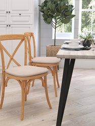 Davisburg Stackable Oak Finish Wooden Cross Back Bistro Dining Chair With Cushion - Oak