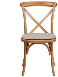 Davisburg Stackable Oak Finish Wooden Cross Back Bistro Dining Chair With Cushion