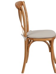 Davisburg Stackable Oak Finish Wooden Cross Back Bistro Dining Chair With Cushion