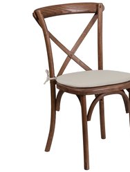 Davisburg Stackable Wooden Cross Back Bistro Dining Chair With Cushion In Pecan Finish