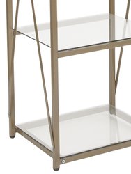 Doniphan 64" Modern Bookshelf Glass 4-Shelf Bookcase with Powder Coated Matte Gold Cross Braced Frame