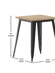 Dryden Indoor/Outdoor Dining Table, 23.75" Square All Weather Poly Resin Top With Steel Base
