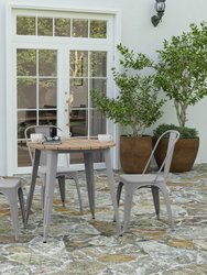 Dryden Indoor/Outdoor Dining Table, 30" Round All Weather Poly Resin Top With Steel Base - Brown/Silver