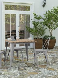 Dryden Indoor/Outdoor Dining Table, 31.5" Square All Weather Poly Resin Top With Steel Base - Brown/Silver