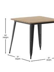 Dryden Indoor/Outdoor Dining Table, 31.5" Square All Weather Poly Resin Top With Steel Base