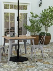 Dryden Indoor/Outdoor Dining Table With Umbrella Hole, 36" Square All Weather Poly Resin Top And Steel Base - Brown/Silver